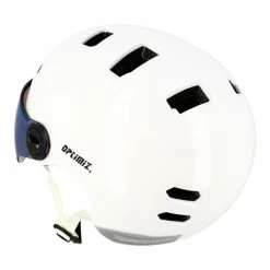 Casque Visière Clignotant Et Bluetooth Optimiz 390 -Casques vélo Soldes Magasin casque avec visiere retractable blanc brillant optimiz