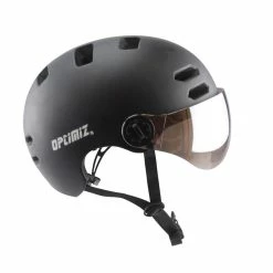 Casque Vélo Urbain à Visière (écran Fumé) 0380 Optimiz -Casques vélo Soldes Magasin casque velo urbain a visiere pas cher noir brilliant optimiz