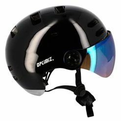 Casque Visière Clignotant Et Bluetooth Optimiz 390 -Casques vélo Soldes Magasin casque velo visiere tendance noir brillant optimiz