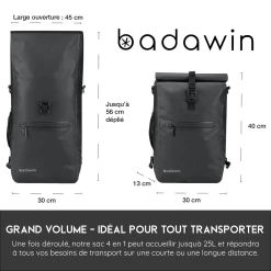 Badawin Sacoche Vélo + Sac à Dos étanche -Casques vélo Soldes Magasin sac a dos velo noir ordinateur portable grand volume